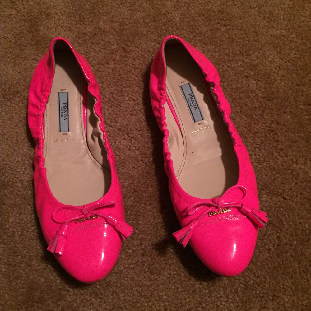 Prada Pink Flats with Bow Detail
